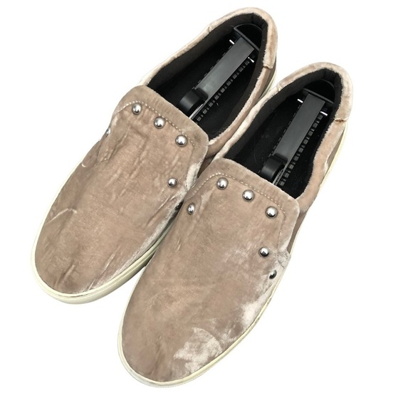 Rebecca Minkoff Noelle Beige Cream Studded Velvet Slip On Sneakers 9.5 - Picture 2 of 7